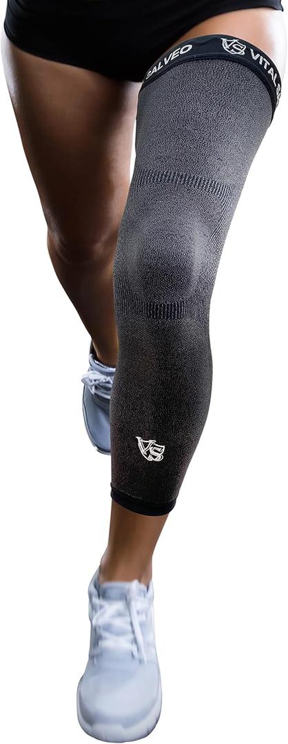 Vital Salveo Germanium Recovery Compression Sports Full Leg Sleeve Length Thigh Calf Long Knee Sleeve Support Tight Basketball Men Women Dark Grey(1 PC) Large