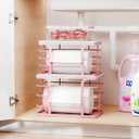 2 Pack Trash Bag Holder with Bamboo Top,Stackable Storage Bathroom Organizer Kitchen Laundry Pantry Organizers for Countertop Organization,Pink