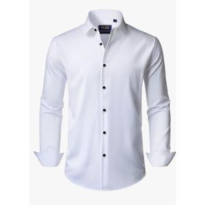 J.VER Men's Dress Shirts Stretch Long Sleeve Formal Shirt Solid Business Casual Button Down Shirts for Wedding Prom, 5XL