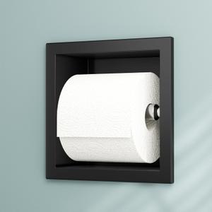 Neodrain Recessed Toilet Paper Holder, Matte Black Toilet Paper Holder Built-in, Stainless Steel Recessed Tissue Paper Roll Holder, in Wall (6X6In)