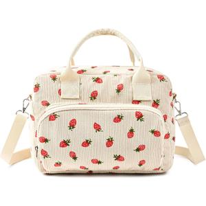 Insulated Lunch Box for Women Cute Reusable Lunch Bag with Large Capacity Leakproof Portable Tote for Work Picnic Travel Aesthetic Lunch Case for Adults Girls (Strawberry Beige)