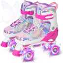 MammyGol Kids Roller Skates for Girls or Boys, Adjustable Roller Skates for Children with Beautiful Butterflies, Beginners 3-16 Years Old Light up Quad Skates Indoor Outdoor. SMALL