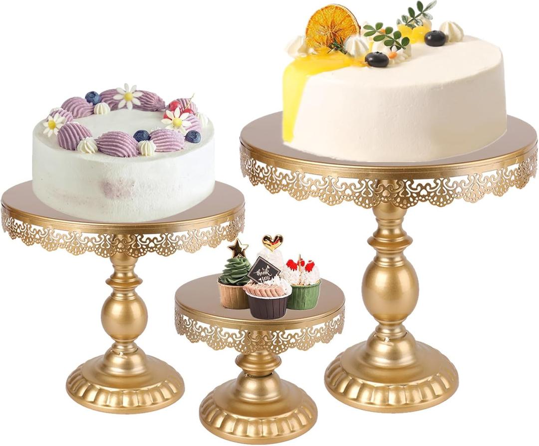 ZOOFOX 3 Pack Gold Cake Stand Set, Metal Cake Holder Dessert Display Plate Serving Tray for Baby Shower Wedding Birthday Party