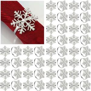 Patelai 48 Pieces Christmas Snowflake Napkin Rings Set Christmas Rhinestone Napkin Holders for Wedding Xmas Holiday Party Dinner Table Setting Supplies Decoration (Silver)