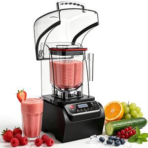 Commercial Quiet Blender, 80 oz Countertop Blender with Soundproof Shield, 2200W 46000RPM, 6-Blade, Smart Presets and DIY Modes, Self-Cleaning for Smoothies Ice Crushing Puree and Shakes, Black