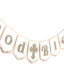 God Bless Banner - Suitable for Baptism, First Communion Decorations, Baby Christening Decorations, Rustic Style Baptism Banner for Boys and Girls, Photo Prop Party Decorations, Wedding and Birthday Party Supplies,Double Layers God Bless Banner with Cross (Gold God Bless)