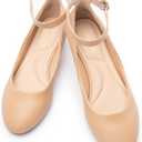Ballet Flat Shoes for Women with Ankle Strap Low Wedge Heel, Cute Flats for Women, Comfortable Casual Dress Shoes (10, Nude Pu)