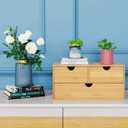 Wisuce Bamboo Desk Drawer Organizer, Desktop Organizer with Drawers Tabletop Storage Organization Box for Office Home Toiletries Supplies Vanity, No Assembly Required(3 Drawers-up down)
