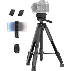 Camera Tripod, 74" DSLR Camera Tripod with 2 QR Plates for Sony/Nikon/Canon, Lightweight Video Tripod Stand for Travelling, Phone Tripod with Fluid Head/Phone Holder/Wireless Remote Max.Load 6kg