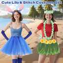 2 Pack Hawaiian Costume for Women Adults, Hawaiian Luau Hula Skirts Outfit Tropical Tutu Dress Set Includs Headband Necklace Bracelet Red T-shirt for Halloween Beach Party Holiday Hula Dress-Up