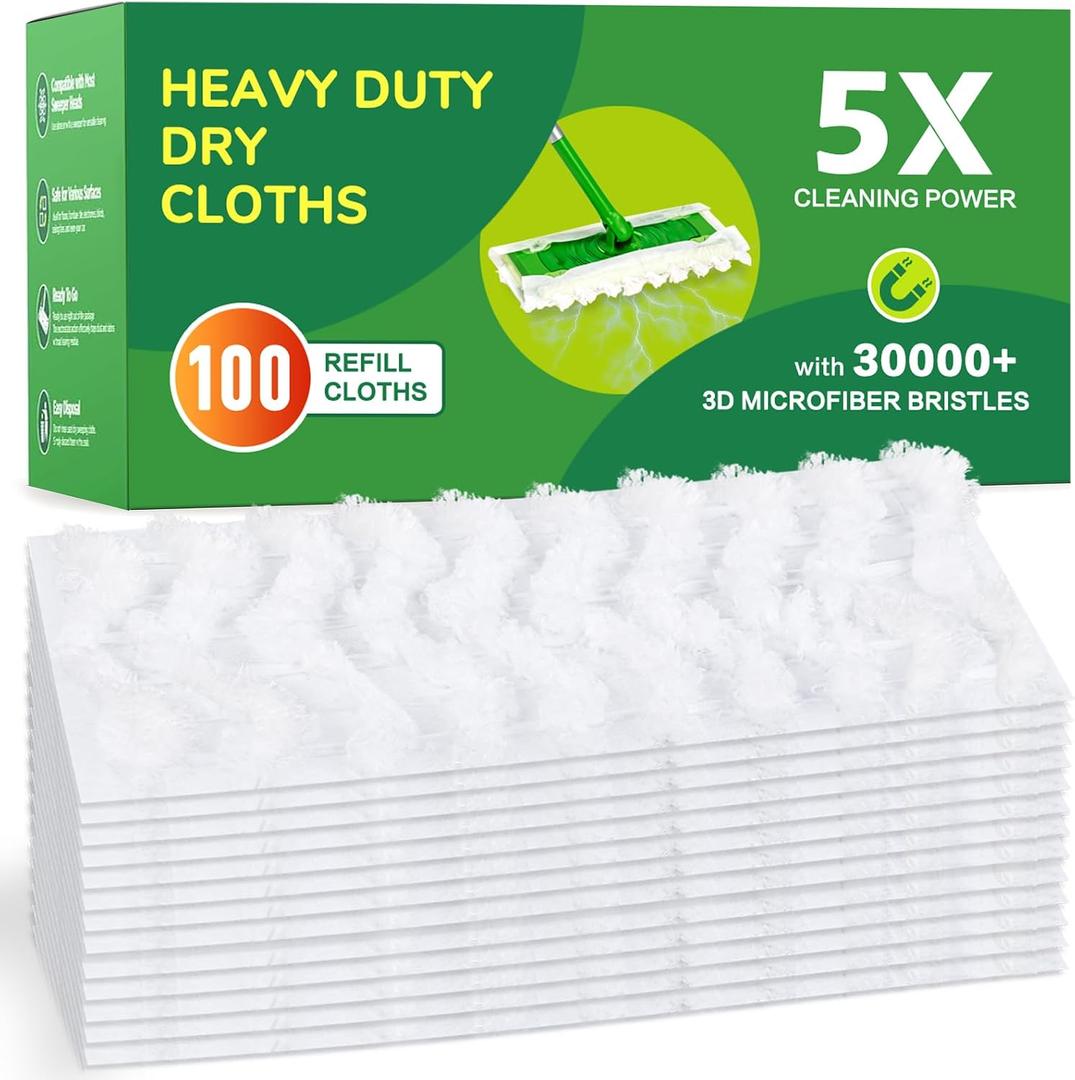100ct Dry Sweeping Cloths for Swiffer Sweeper Mop, Heavy Duty Microfiber Duster Mop Pad Refills, Captures Dust & Pet Hair, for Hardwood Floors and Multi-Surface Cleaning, 11 inches x 7 inches