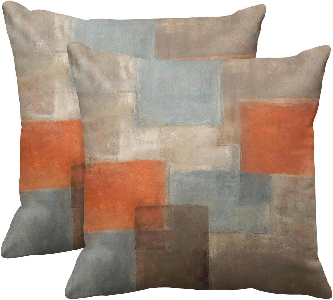 Britimes Throw Pillow Covers Modern Home Art Decor, 20 x 20 Inches Set of 2 Pillow Cases Decorative, Abstract Oil Painting Pillowcases for Bedroom, Living Room, Cushion Couch Sofa, Grey Burnt Orange