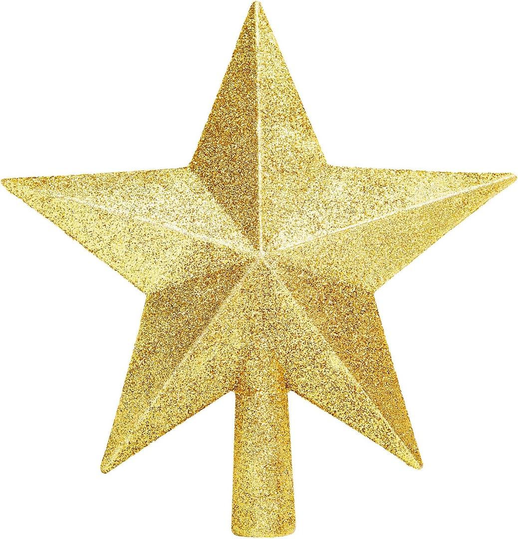 Glitter Christmas Star Tree Topper for Holiday Decorations, Christmas Tree Decoration for Holiday Ornament and Home Decor, Shatterproof Tree Toppers for Party Indoor  Outdoor-Gold 4 inch