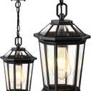 VIANIS Outdoor Pendant Lights, Modern Hanging Outside Lantern, Aluminum Porch Light Ceiling, Black Outdoor Chandelier for Porch with Clear Glass for House Doorway (7" Standard Size)