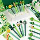 24 Pcs St. Patrick's Day Easter Ballpoint Pens with Blessing Cards Bunny Carrot Retractable Black Ink Pens Saint Patrick's Day Easter Cards for Office Party Favors