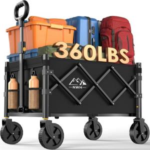 NWH Collapsible Wagon Cart with Wheels Foldable, 360LBS Large Capacity Portable Folding Utility Heavy Duty Beach Wagons Cart with All-Terrain Wheels for Groceries Shopping, Camping, Sports, Garden (120L)