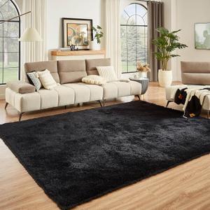 Floralux 6x9 Rugs for Living Room, Black Fluffy Area Rug for Bedroom, Non-Slip, Ultra Soft Plush Shag Carpet for Kids Boys Girls Room, Playroom, Home Decor Aesthetic