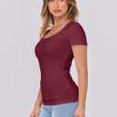 ANRABESS Women Short Sleeve Tops Scoop Neck Ribbed Knit Slim Fitted Basic Tee Shirts Casual Summer Clothes 2025 Fall Outfits (Red, M)