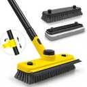 JEHONN Shower Cleaning Brush, 53.5 inches Long Handle Scrubbing Brush, 3-in-1 Bathroom Tub Tile Scrubber Mop with Squeegee for Bathtub Sink Tile Floor Wall Glass Deck (Yellow)