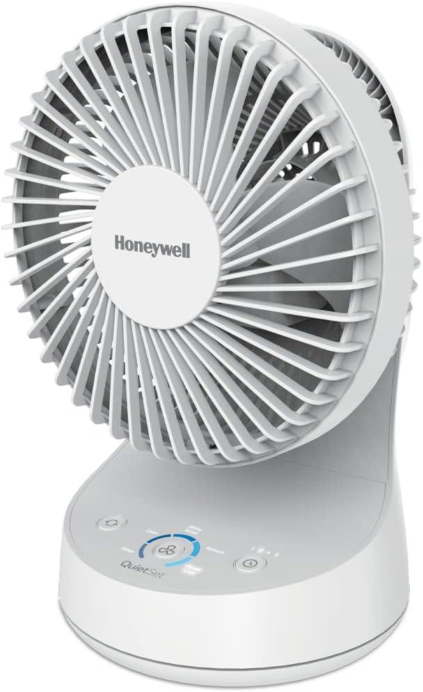 Honeywell QuietSet 5 Oscillating Table Fan, White Personal and Small Room Fan with Quiet Operation and 5 Levels of Power and Sound