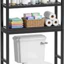 SMIBUY Bathroom Storage Shelf, Bamboo Over-The-Toilet Organizer Rack, Freestanding Toilet Space Saver with 3-Tier Adjustable Shelves (Black), 10.2D x 24.8W x 67H in