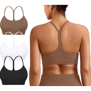 Raxnode Padded Y-Back Sports Bra for Women - Racerback Low Impact Spaghetti Strap for Yoga Workout Top, S