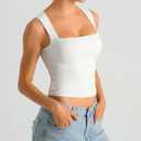 HOYAYO Women's Slim Fit Double-Layer Tank Top Square Neck Sleeveless Basic Fitted Tee Shirt (White, XS)