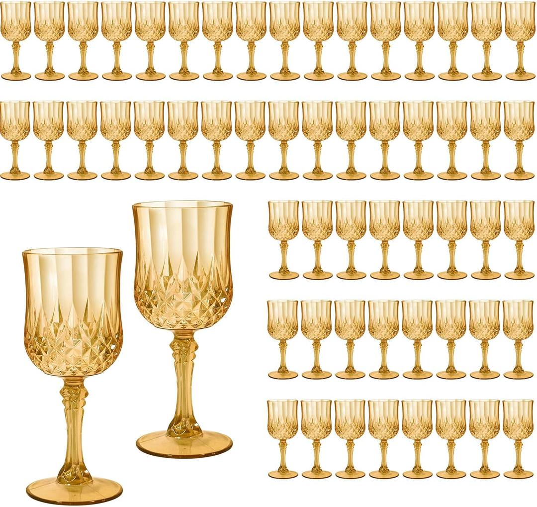 48 Pcs Plastic Amber Wine Drinking Glasses, Plastic Vintage Gold Champagne Vintage Wine Glasses, Unbreakable Goblets for Parties Wedding, Party, Red Wine Glass, Bars, Restaurants, 7Oz
