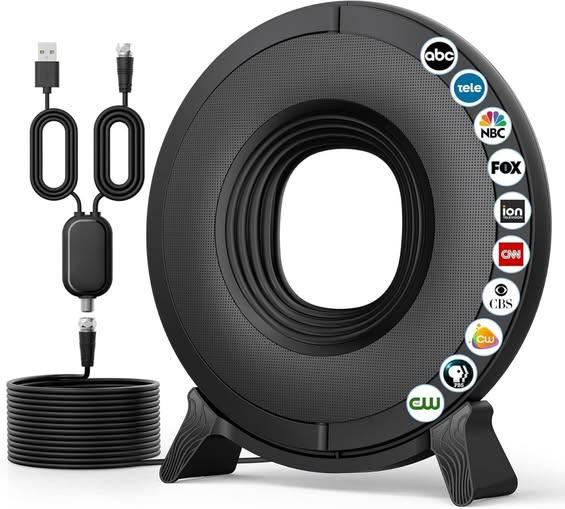 TV Antenna Indoor for Local Channels, Antenna for Smart TV 360° Reception,Digital Antenna for Long Range Reception and All Smart/Old TVs, Supports 4K 1080P HD VHF UHF