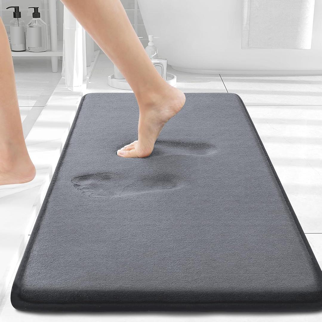 Smiry Memory Foam Bath Mat 30x20, Extra Soft and Absorbent Bathroom Mats, Non Slip Washable Carpet for Floor, Shower and Tub, Dark Grey