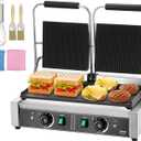 VEVOR Commercial Panini Grill, 3600W Electric Sandwich Panini Maker, Stainless Steel Double Sandwich Press Grill, Panini Grill with Temp Control & 19"x9" Flat Enamel Plate for Hamburger Steak Bacon