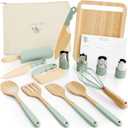 Wooden Cooking & Baking Set for Kids - Safe & Real Kitchen Tools Give Toddlers a Fun Cooking Experience - Durable Utensils are Perfect for Gifting to Create Lasting Family Memories