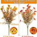 12 Bundles Artificial Flowers Outdoor Fake Fall Flowers for Outside Decoration UV Resistant Plastic Faux Plants for Garden Window Porch Balcony Fall Wedding Thanksgiving Decor(Mix) (Yellow&orange)