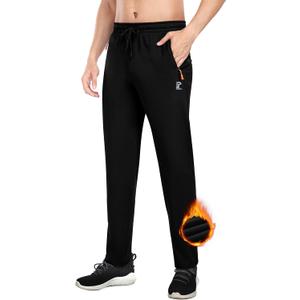 Men's Fleece Sweatpants Zipper Pockets Running Joggers Gym Athletic Sweat Pants for Winter Workout Warm Pant (3X-Large, Black)