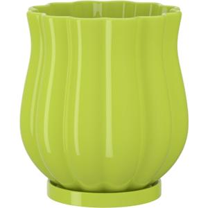 Ceramic Planter, 4.7 4.7 5.4 Inches Plant Pot with Drainage Hole and Saucer, Indoor Outdoor Planter Flower Pots, Green Pot for Plants