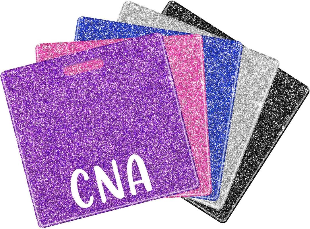 Lyrow 5 Pcs CNA Badge Holder in 5 Glitter Colors Retractable ID Name Identification Badge Nurse Nursing Accessories Reel Holder Gifts for Nurse Doctor Hospital Worker