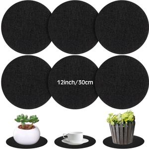 Hushee 6 Pieces 12'' Plant Coaster Mat Black Round Fabric Plant Pad Mat Absorbent Waterproof Plant Tray Flower Pot Coaster Mat for Indoors Outdoor Crafts Supplies