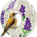 SAVENNA Mosaic Glass Hanging Bird Feeder, 6.3 Inch Handcrafted Outdoor Feeder with Steel Wire Rope, Decorative Garden & Patio Feeder for Wild Birds, Lavender Floral Mosaic Design