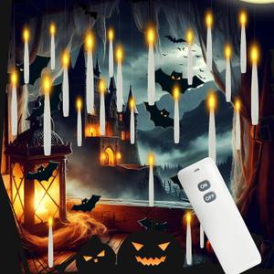 Christmas Decoration Floating Candles with Remote, 15 PCs Taper Flickering with 2-Key Remote, 3D Warm Light LED Flameless Candle Battery Operated Classic Taper Candle Set for Home Party Xmas Gift