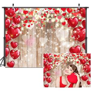 Dudaacvt 8X6ft Valentine's Day Backdrop Rustic Wood Red Love Heart Background for Valentine's Day Wedding Bridal Shower Party Decor Banner Portrait Photo Studio Booth Props D685 (brown)