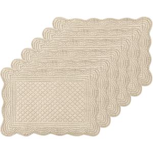 6 PC Quilted Placemats, 18"X13"Extra Large Cotton Placemats Set of 6, 100% Cotton Fabric Washable Cloth Table Mats for Kitchen & Dining Table - Soft &Easy Clean (Flax, Rectangular)