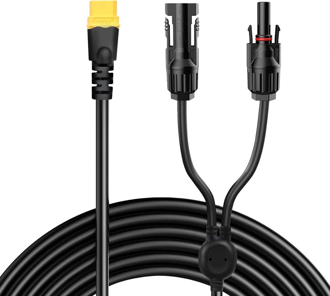 12AWG 20Ft Solar to XT60 Extension Cable, Tool-Free Solar Connector to XT60H-F Adapter,Solar Panel Cable to LiFePO4 Battery RV Portable Power Station Solar Generator(20FT, XT60)