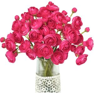 Letjolt Ranunculus Artificial Flower ROSEO Pink Silk Flowers Faux DIY Bouquet for Wedding Engagement Centerpieces Arrangements Bridal Shower Decorations Home Decor 18pcs