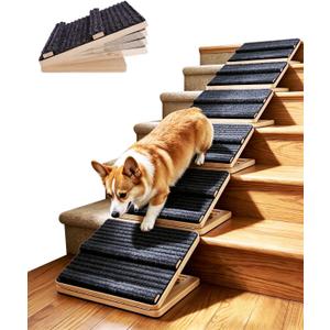 6 Pack Foldable Wooden Dog Ramp for Stairs, Non-Slip Pet Steps Ramp for Small Dogs, Portable Pine Wood Dog Stair Ramp for Door Step, Porch, Outdoor Use, 4.9/6.7/6.9-inch Height Adjustment