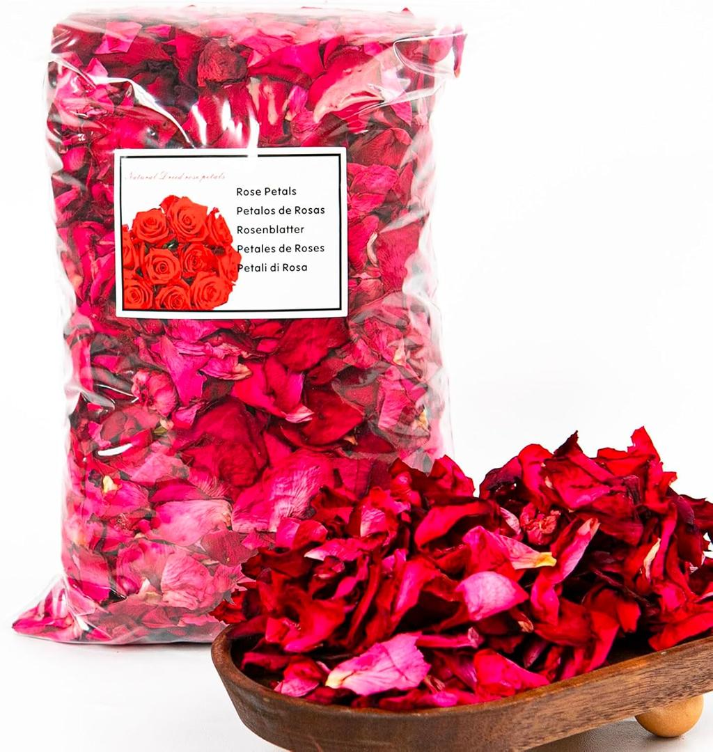 Fortunate Flowers 16oz/450g Dried Rose Petals Bulk for Wedding, 80+ Cups Red Fresh Real Dry Rose Petals Dried Flower Petals Bulk for Bath, Confetti, Flower Girl, Bridal Shower, Roses Petals Decoration