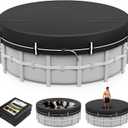 LXKCKJ 10 FT Round Pool Cover for Above Ground Pools, 420D Oxford | Waterproof 10000PA, 100MPH Windproof with 2 buckles and Ground nail set, 634N Tear-Resistant, UPF50+, 95% Evaporation Control