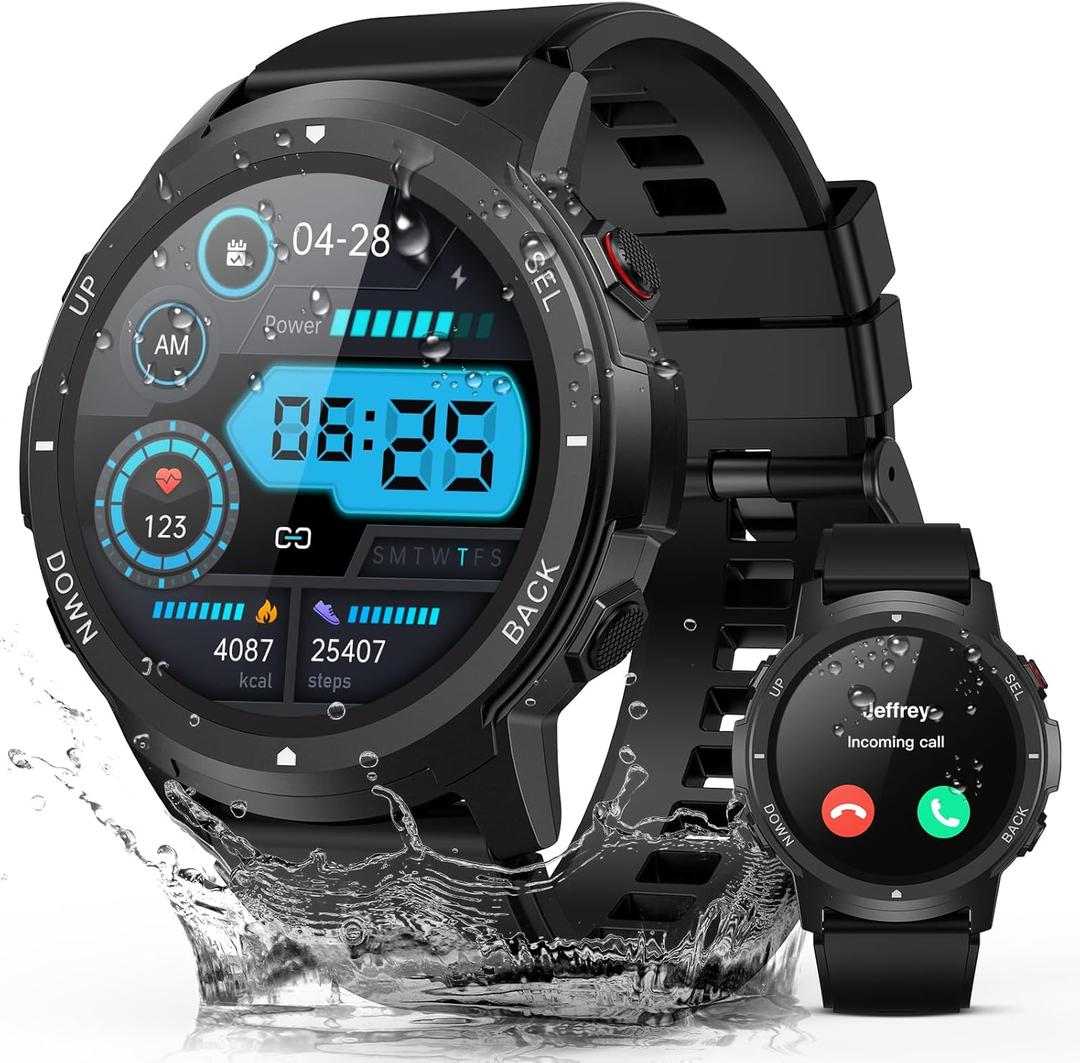 Smart Watch for Men, Work Fitness Watch with Step Tracker, IP68 Waterproof, Bluetooth Call for Android iOS, 24/7 Sleep Monitor, 110 Sports Modes (Black, 1.39)