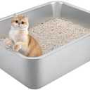Stainless Steel Cat Litter Box for Large Cats - 17.5"x13.6"x6.1" High-Sided Metal Tray, Anti-Splash & Odor Resistant, Durable Rustproof Design, Easy to Clean 2 Pcs