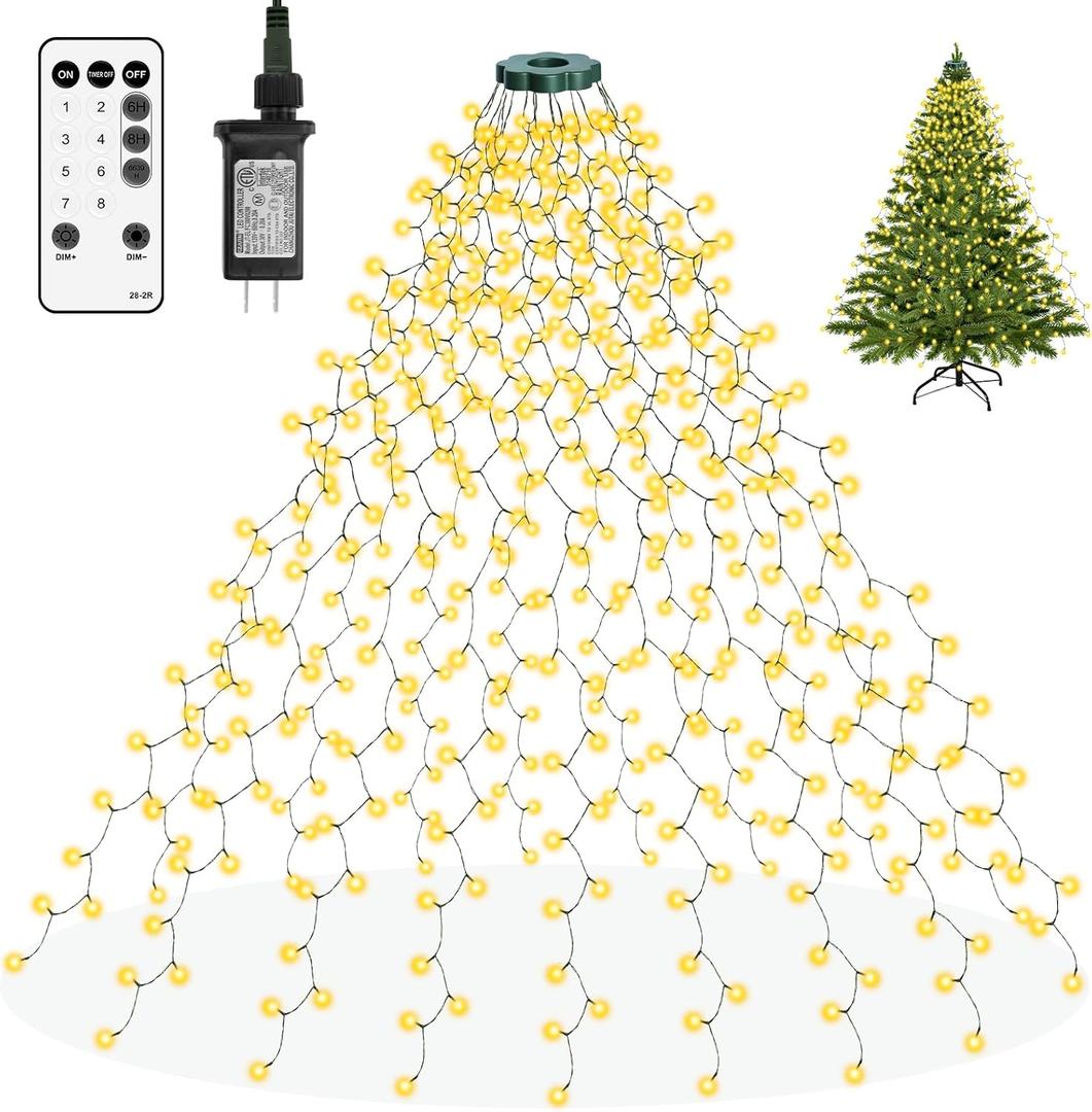 Christmas Tree Lights, 400 LED Christmas String Lights with Ring for Tree, 6.6FT x 16 Lines Fairy Lights for Indoor Outdoor Xmas Tree Decor, Warm White