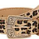 2 x FGSS Women's Leopard PU-Leather-Belt - Fashion Waist Belt with Chic Metal Buckle for Jeans Dress Pants (28"-38")